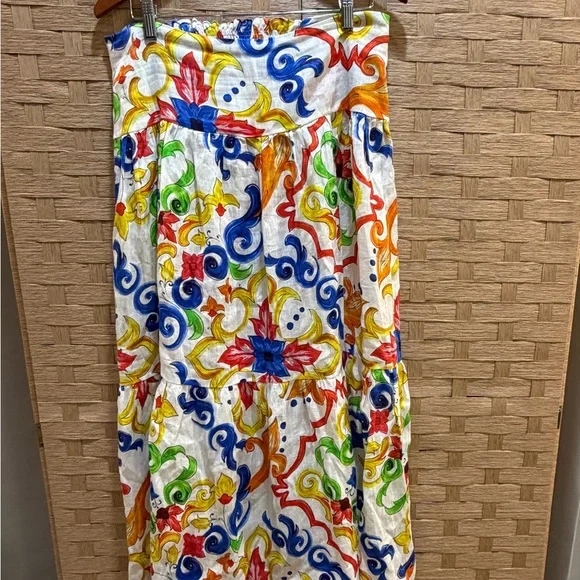 Louise Made in Italy 100% Linen Colorful Baroque Maxi Skirt Size M - Picture 3 of 7